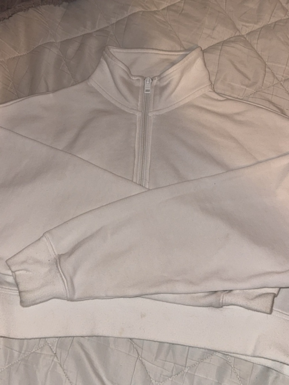 TNA White Cropped Quarter-Zip Pullover